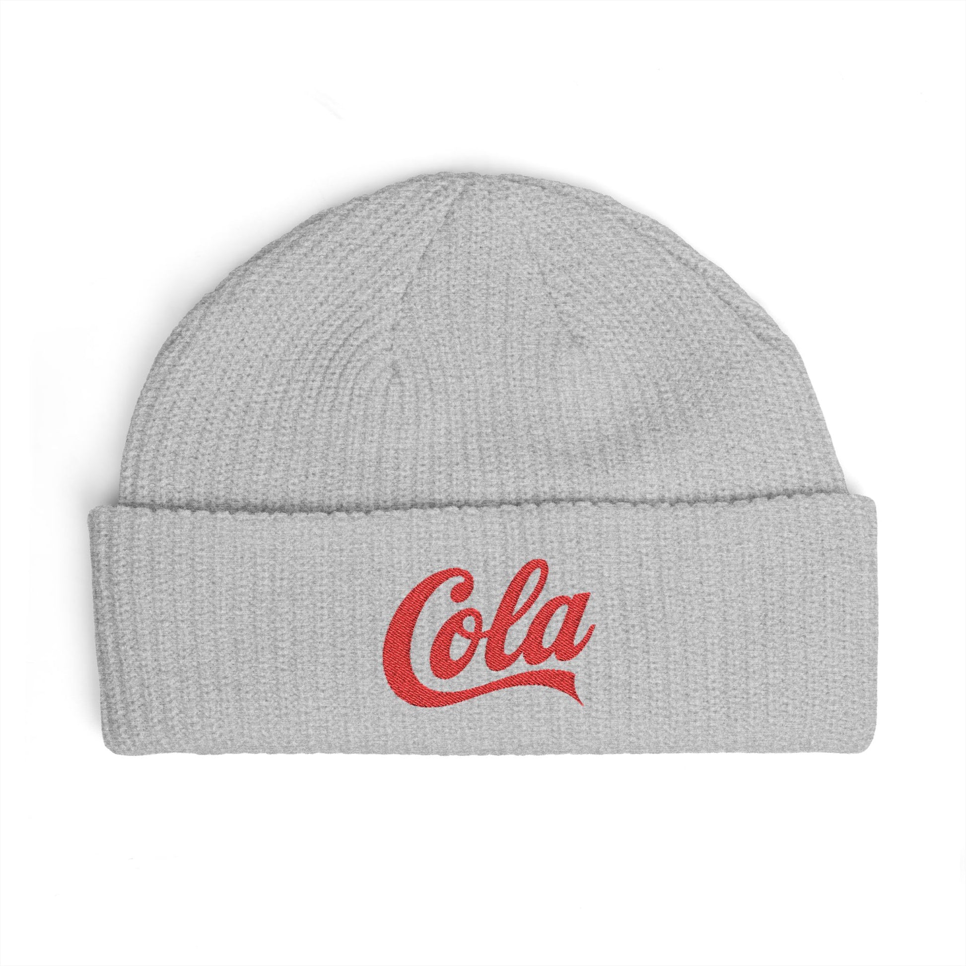 Cola Cuff Beanie — Retro Script Knit Hat Hats Printify One size Athletic Heather