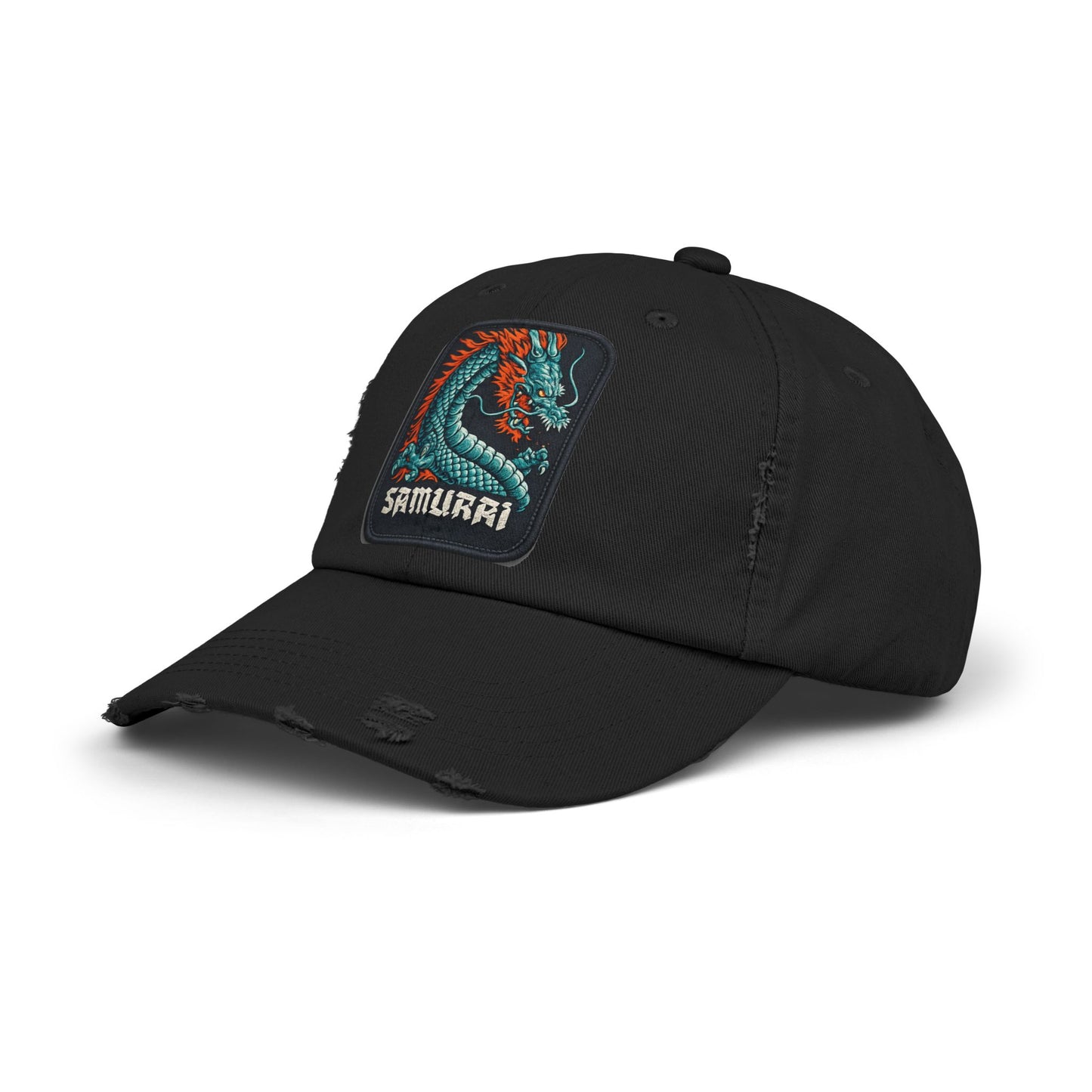 Distressed Samurai Dragon Cap — Vintage Retro Japanese Dragon Baseball Hat Hats Printify