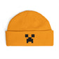 Pixel Creeper Face Cuff Beanie | Gaming Minecraft Inspired Knit Hat Hats Printify One size Gold