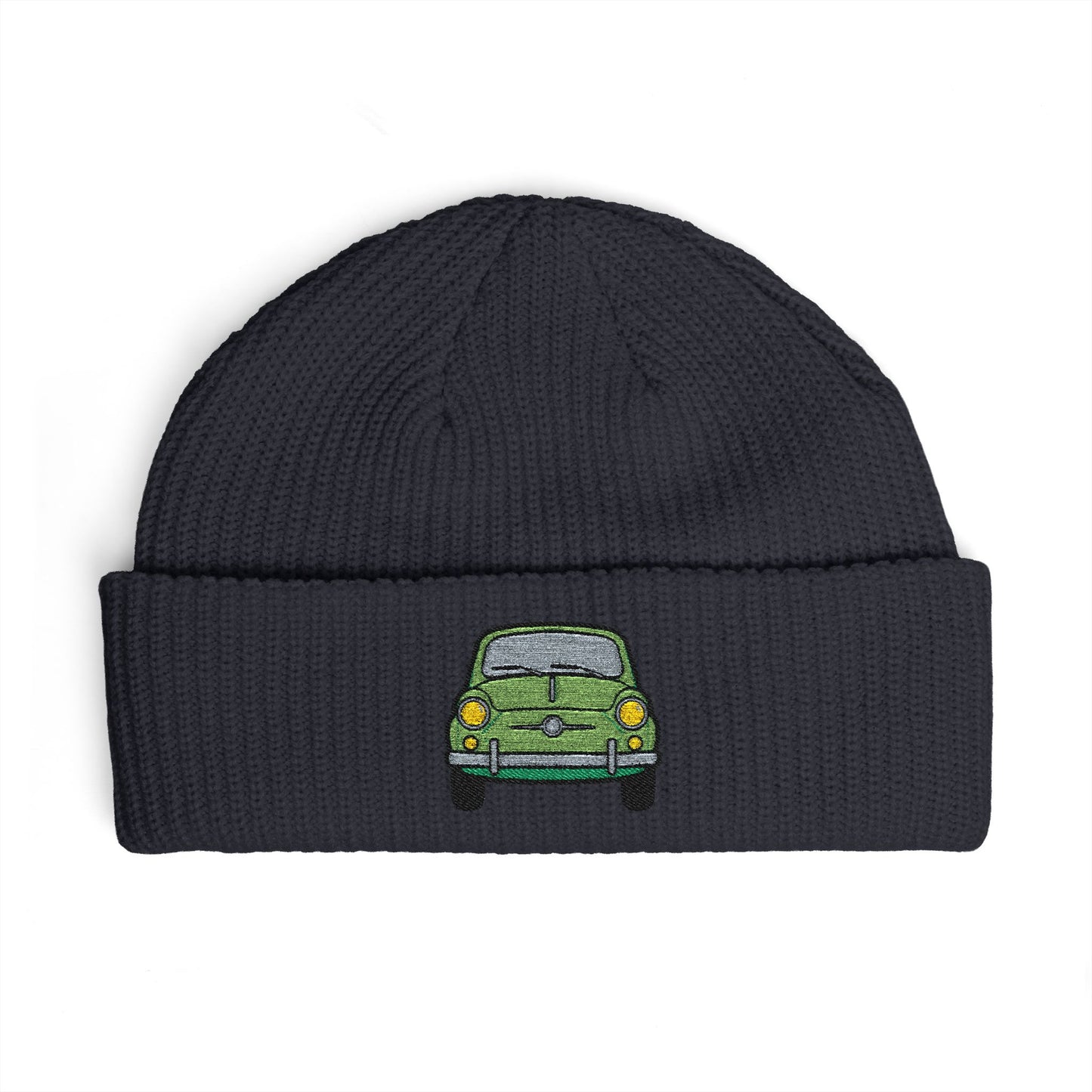 Cuff Beanie — Retro Green Car Embroidered Knit Hat Hats Printify One size Navy