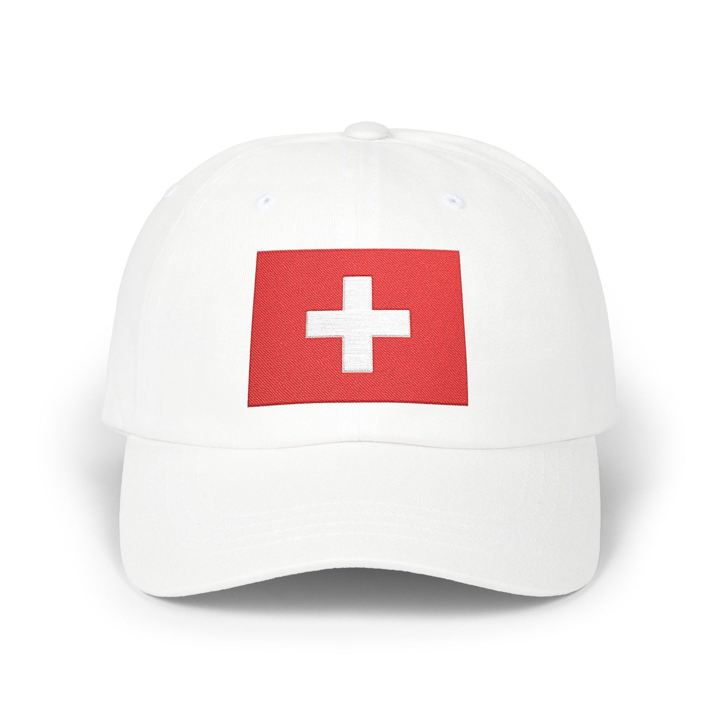 Dad Cap with Swiss Flag Embroidered Patch — Classic White Adjustable Hat Hats Printify White One size