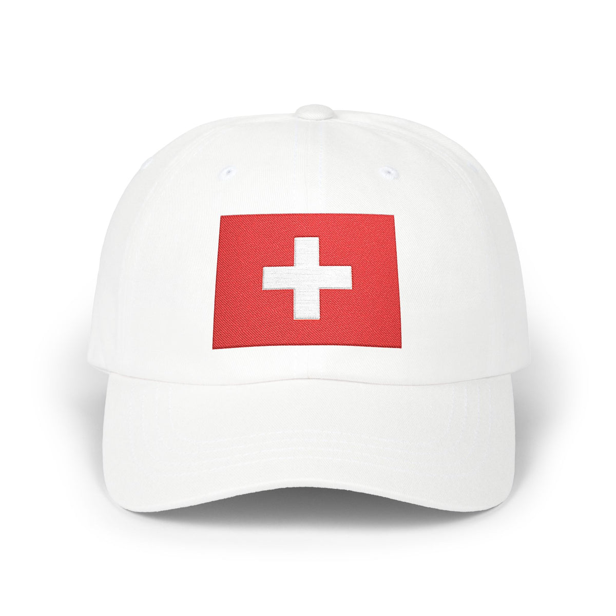 Dad Cap with Swiss Flag Embroidered Patch — Classic White Adjustable Hat Hats Printify White One size