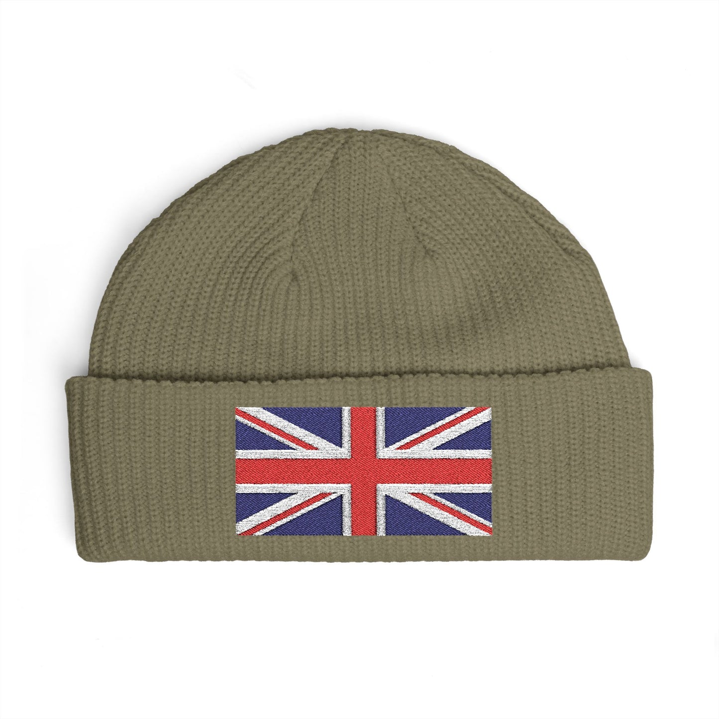Cuff Beanie — Embroidered Union Jack Knit Hat Hats Printify One size Eucalyptus