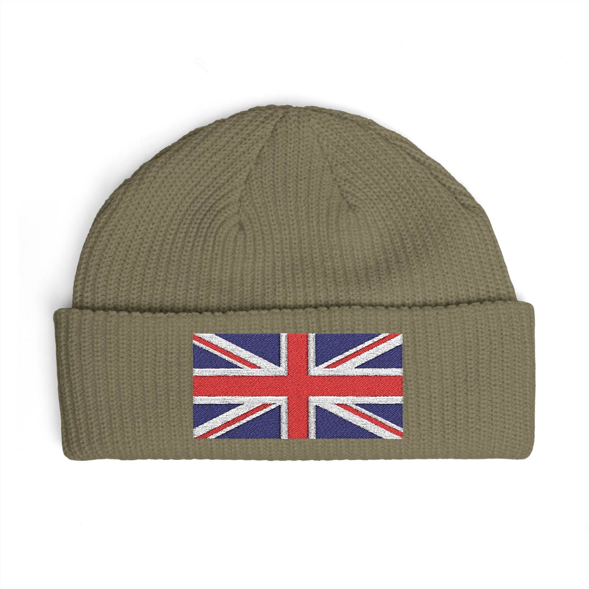 Cuff Beanie — Embroidered Union Jack Knit Hat Hats Printify One size Eucalyptus