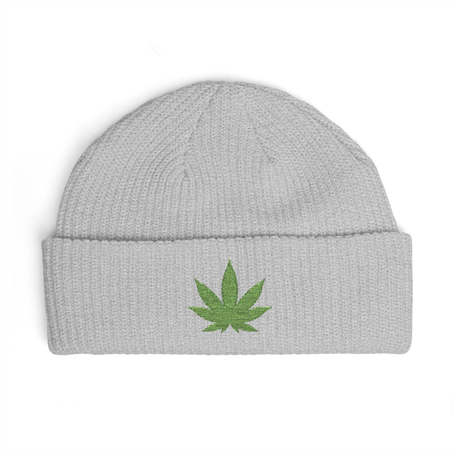 Embroidered Glitter Cannabis Leaf Cuff Beanie Hats Printify One size Athletic Heather