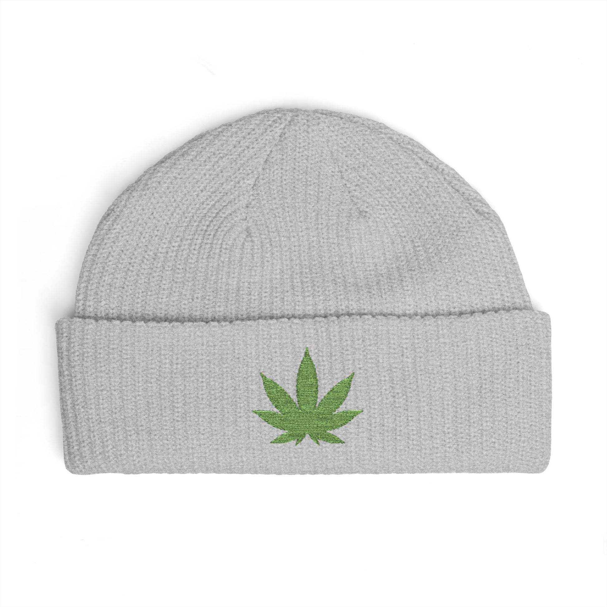 Embroidered Glitter Cannabis Leaf Cuff Beanie Hats Printify One size Athletic Heather