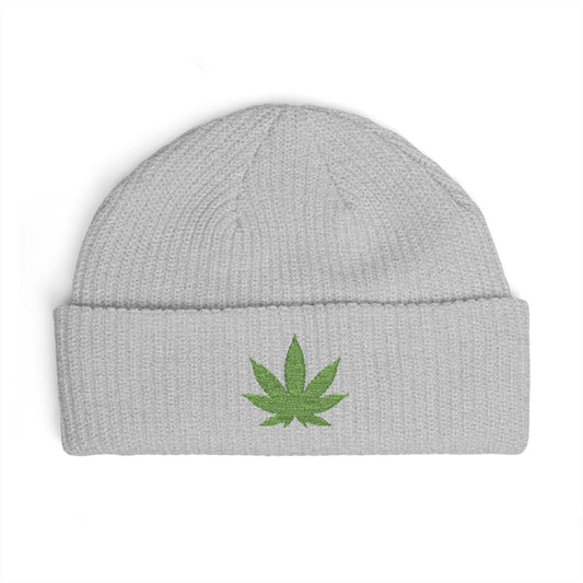 Embroidered Glitter Cannabis Leaf Cuff Beanie Hats Printify One size Athletic Heather
