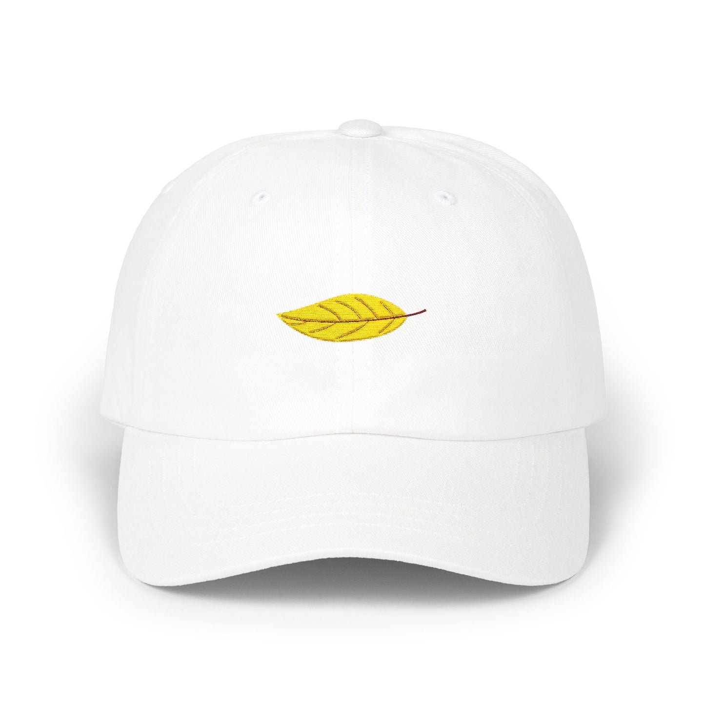 Embroidered Yellow Leaf Dad Cap — Minimal Nature Baseball Hat Hats Printify White One size