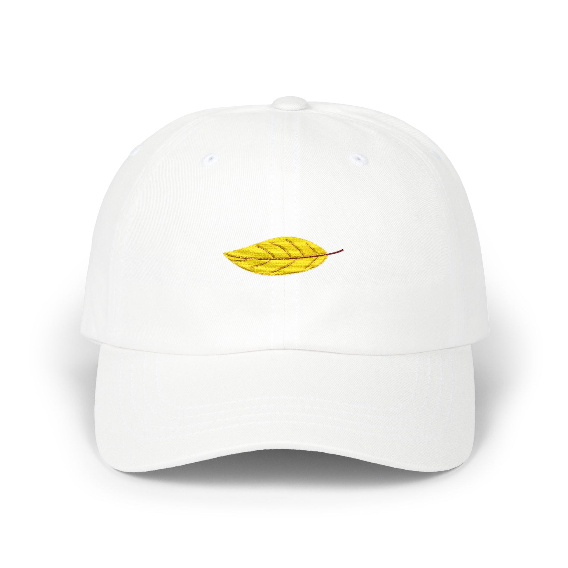 Embroidered Yellow Leaf Dad Cap — Minimal Nature Baseball Hat Hats Printify White One size