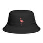 Flamingo Embroidered Bucket Hat — Brown Tropical Summer Sun Hat Hats Printify One size Black