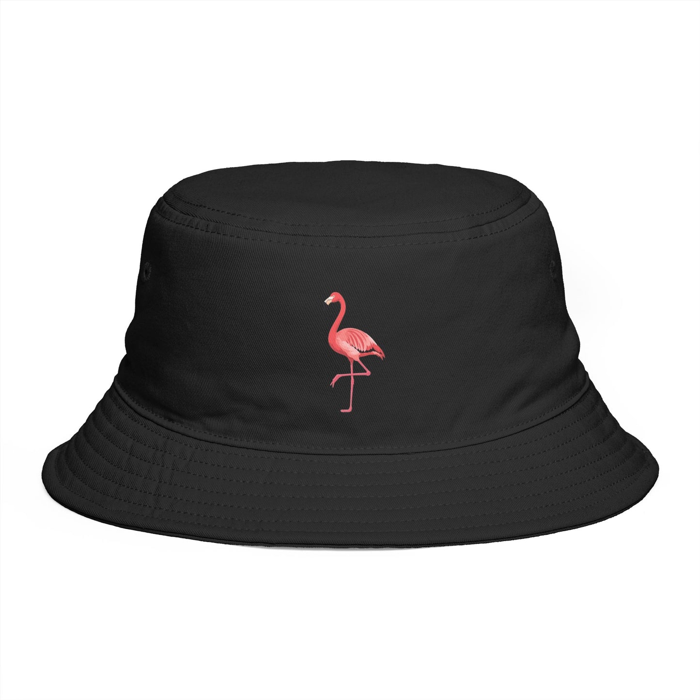 Flamingo Embroidered Bucket Hat — Brown Tropical Summer Sun Hat Hats Printify One size Black