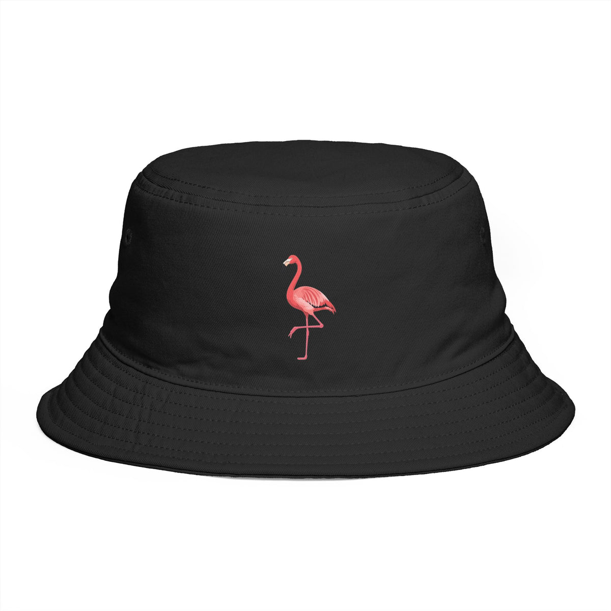Flamingo Embroidered Bucket Hat — Brown Tropical Summer Sun Hat Hats Printify One size Black