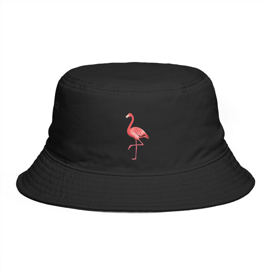 Flamingo Embroidered Bucket Hat — Brown Tropical Summer Sun Hat Hats Printify One size Black