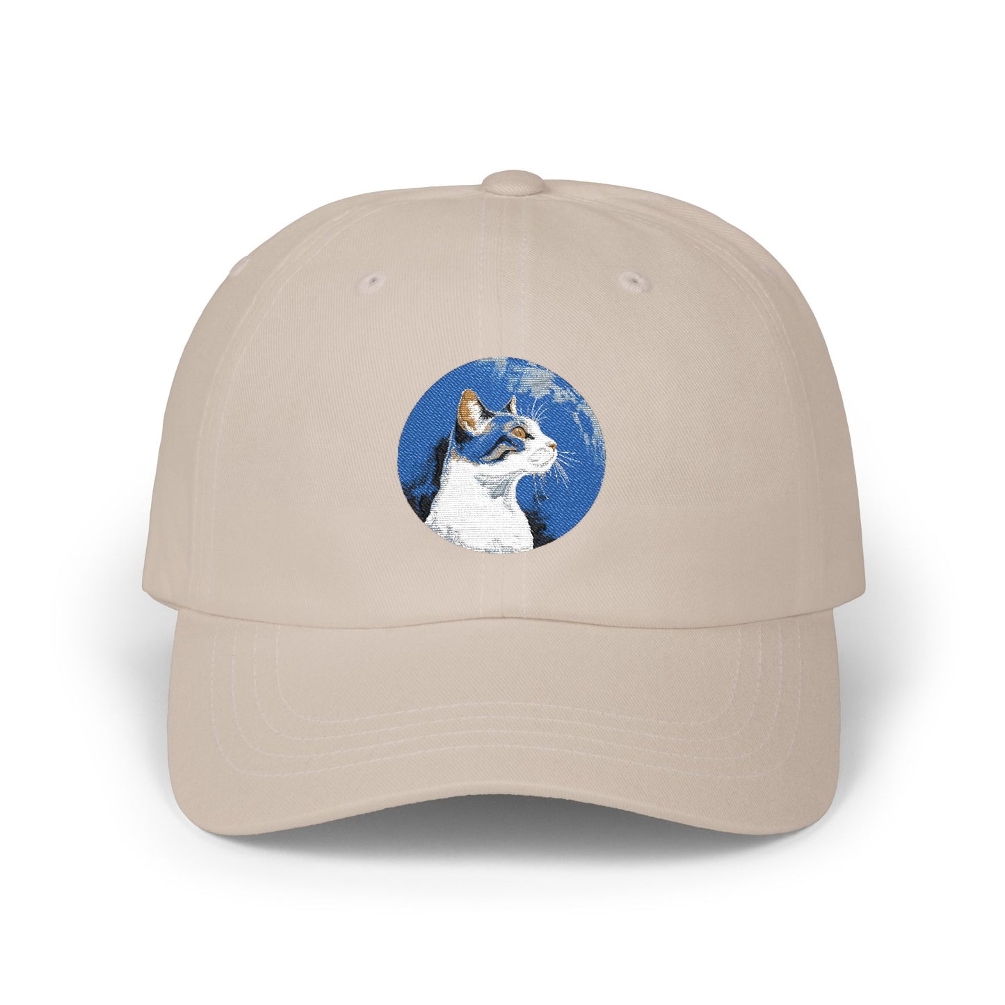 Dad Cap – White Embroidered Dog in Snow Patch Hat Hats Printify Stone One size