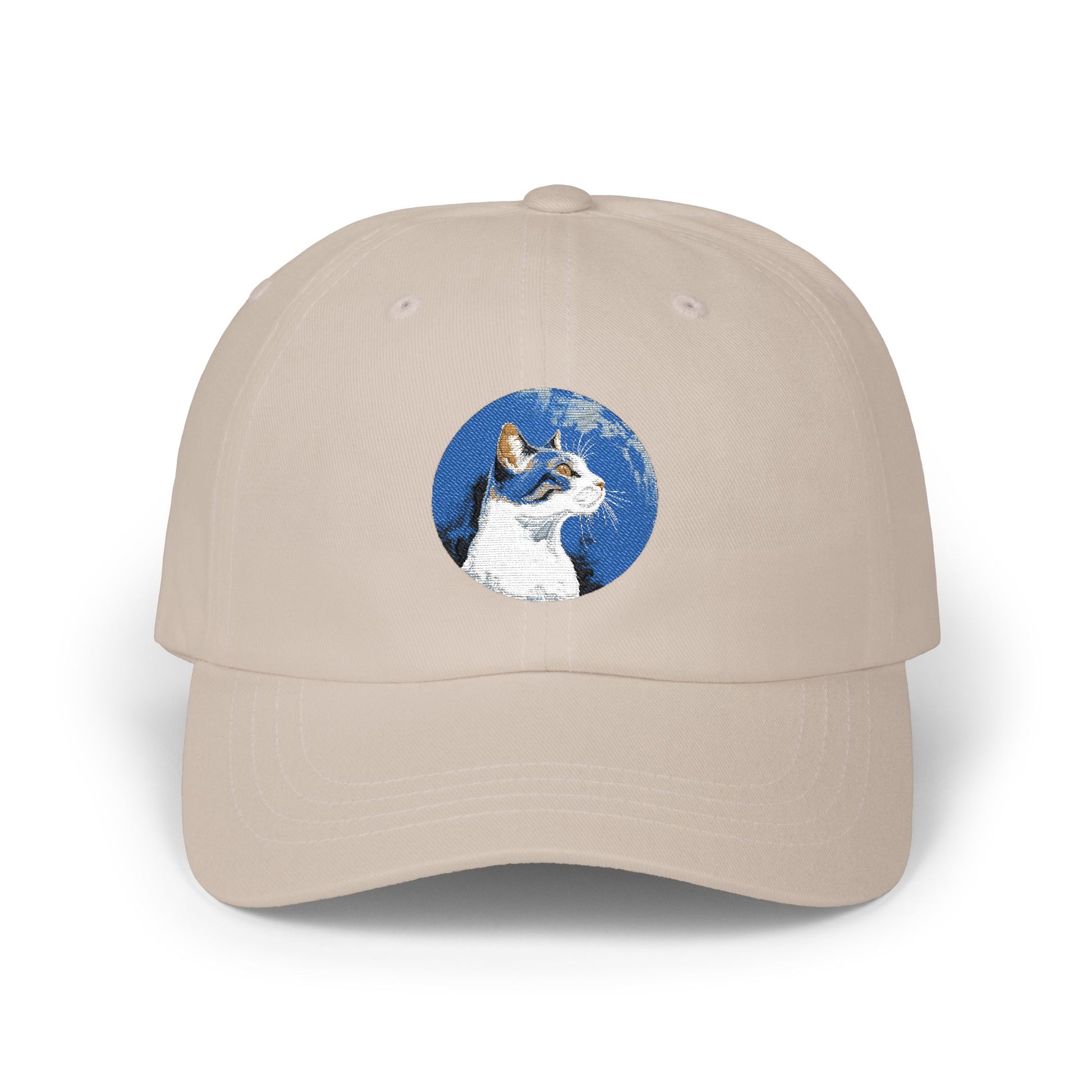 Dad Cap – White Embroidered Dog in Snow Patch Hat Hats Printify Stone One size