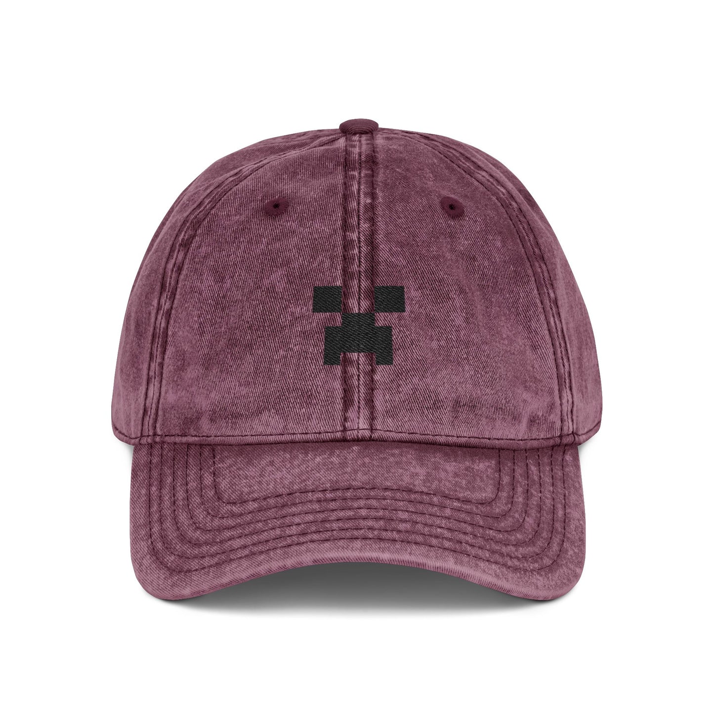 Pixel Creeper Face Vintage Cap | Embroidered Gaming Dad Hat Hats Printify One size Maroon