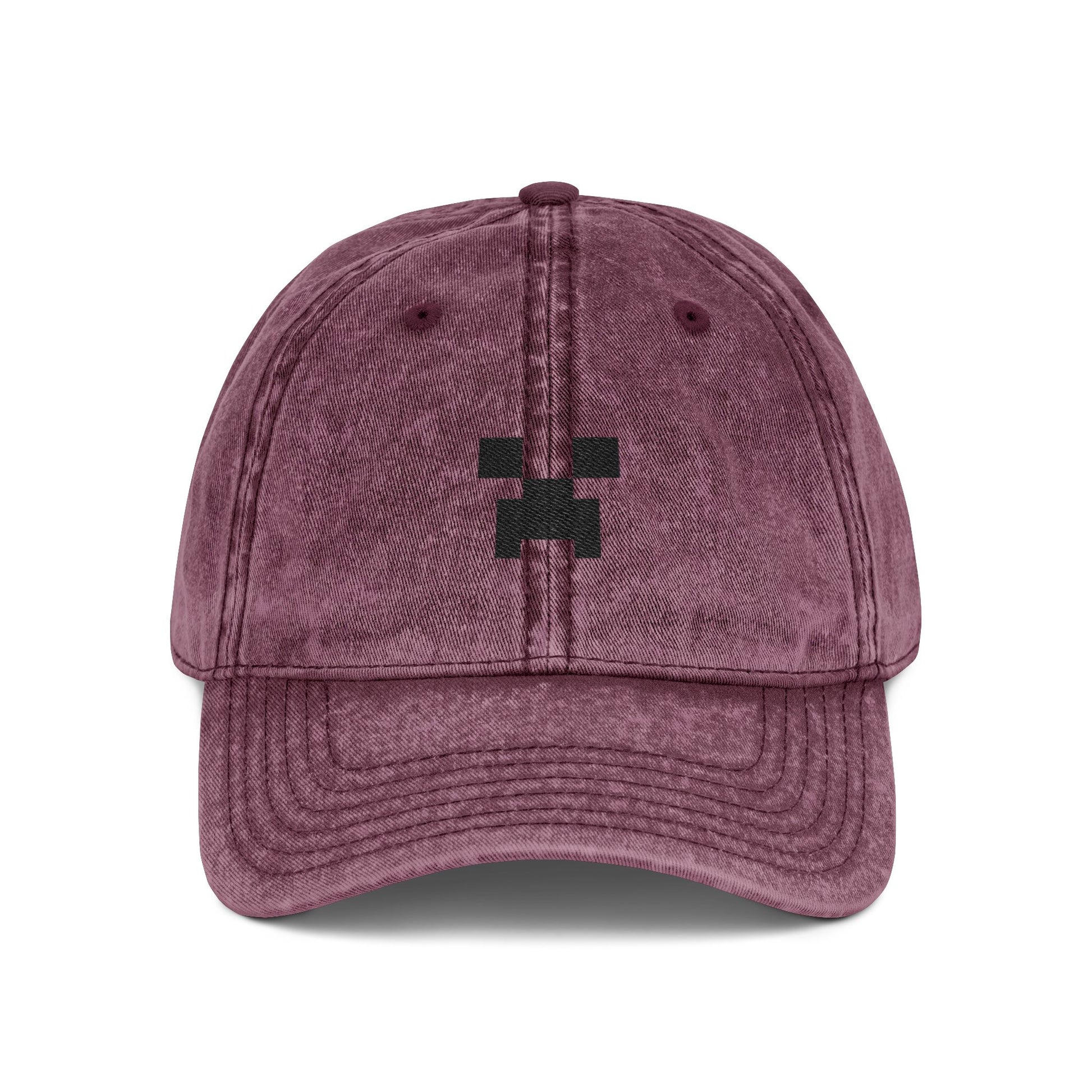 Pixel Creeper Face Vintage Cap | Embroidered Gaming Dad Hat Hats Printify One size Maroon