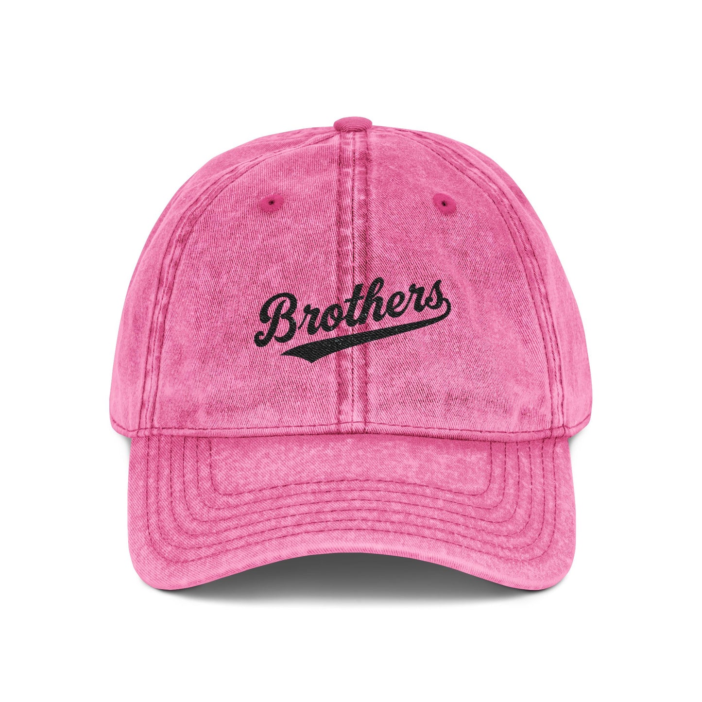 Vintage Embroidered 'Brothers' Cap — Washed Retro Baseball Hat Hats Printify One size Pink