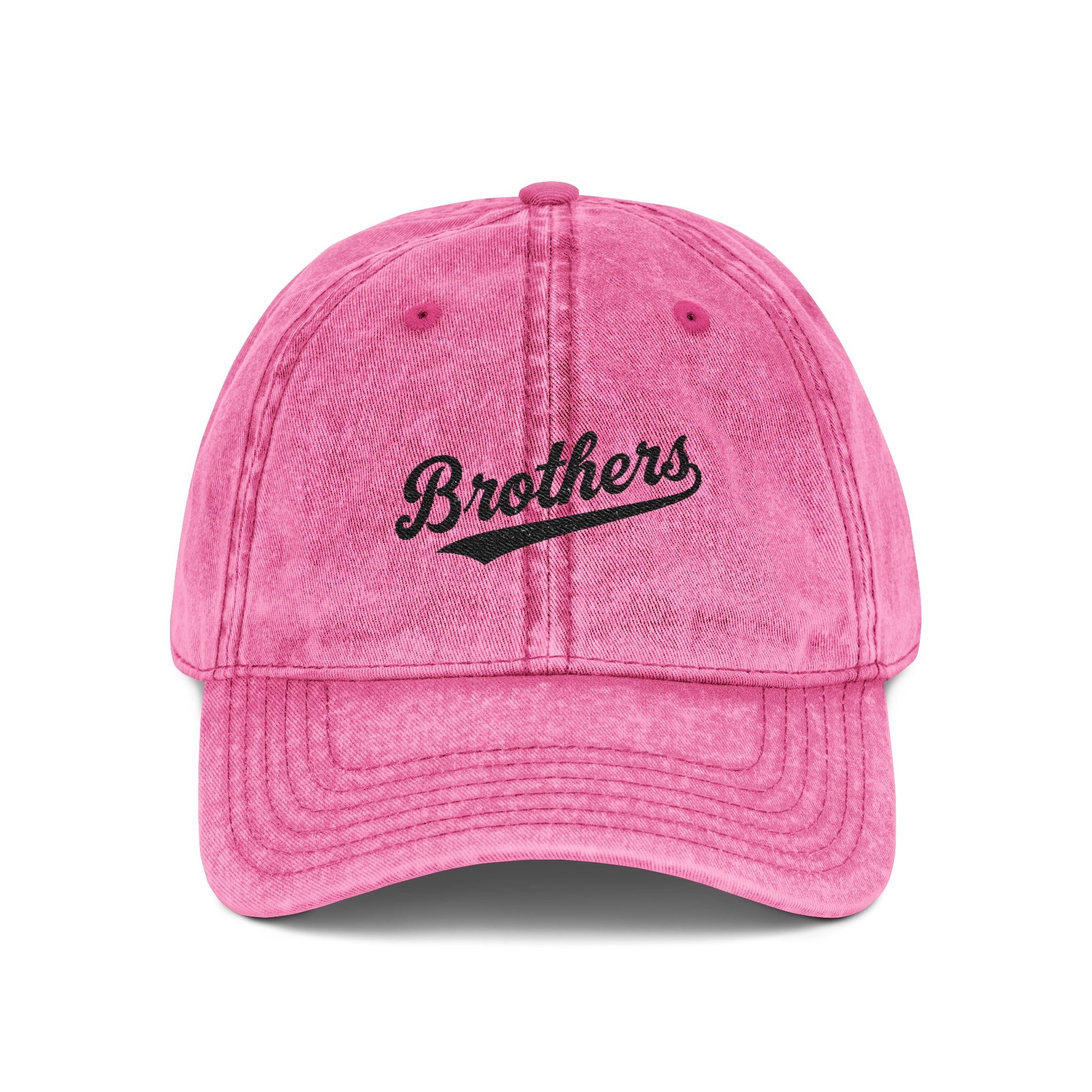 Vintage Embroidered 'Brothers' Cap — Washed Retro Baseball Hat Hats Printify One size Pink