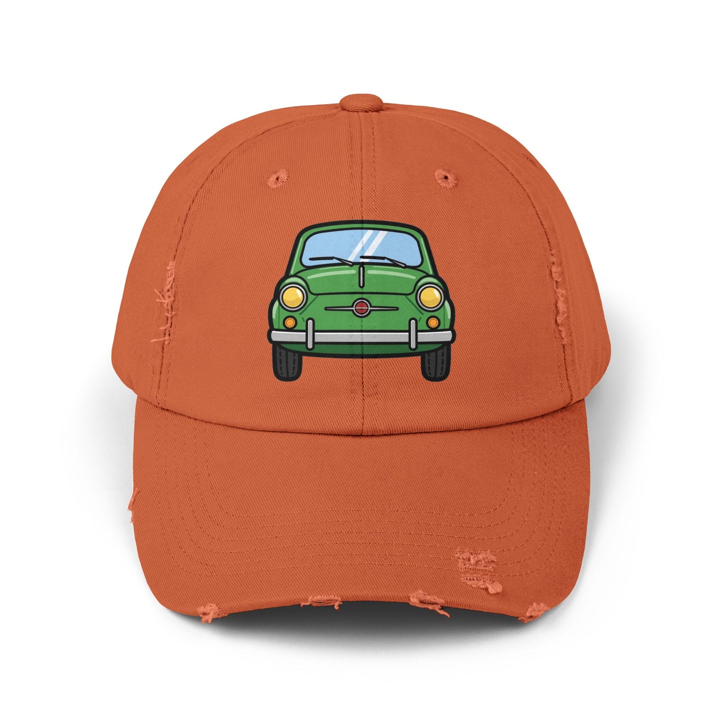 Distressed Cap — Retro Green Car Graphic Hat Hats Printify Burnt Orange One size