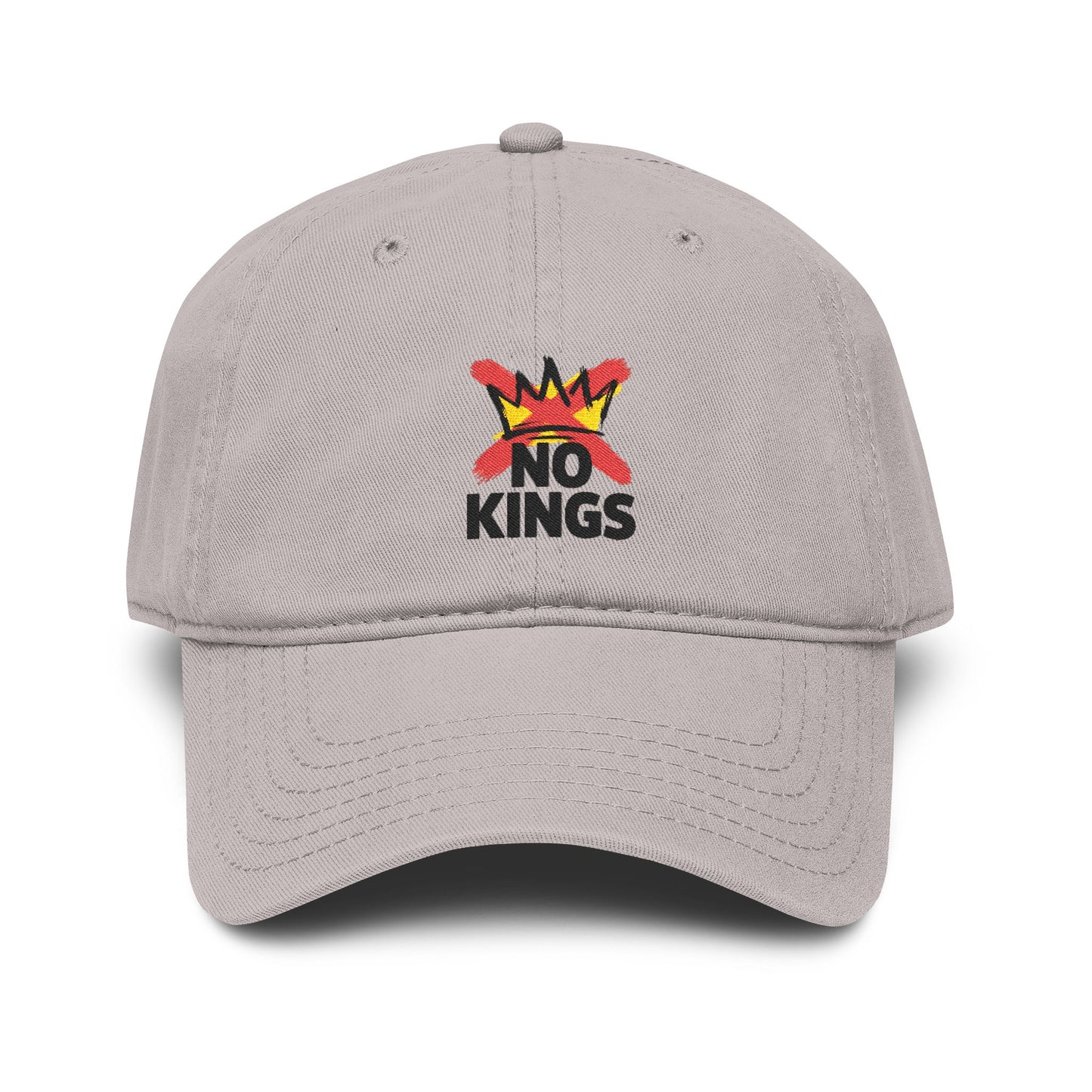 No Kings Washed Baseball Cap — Distressed Crown Embroidered Hat Hats Printify One size Gray