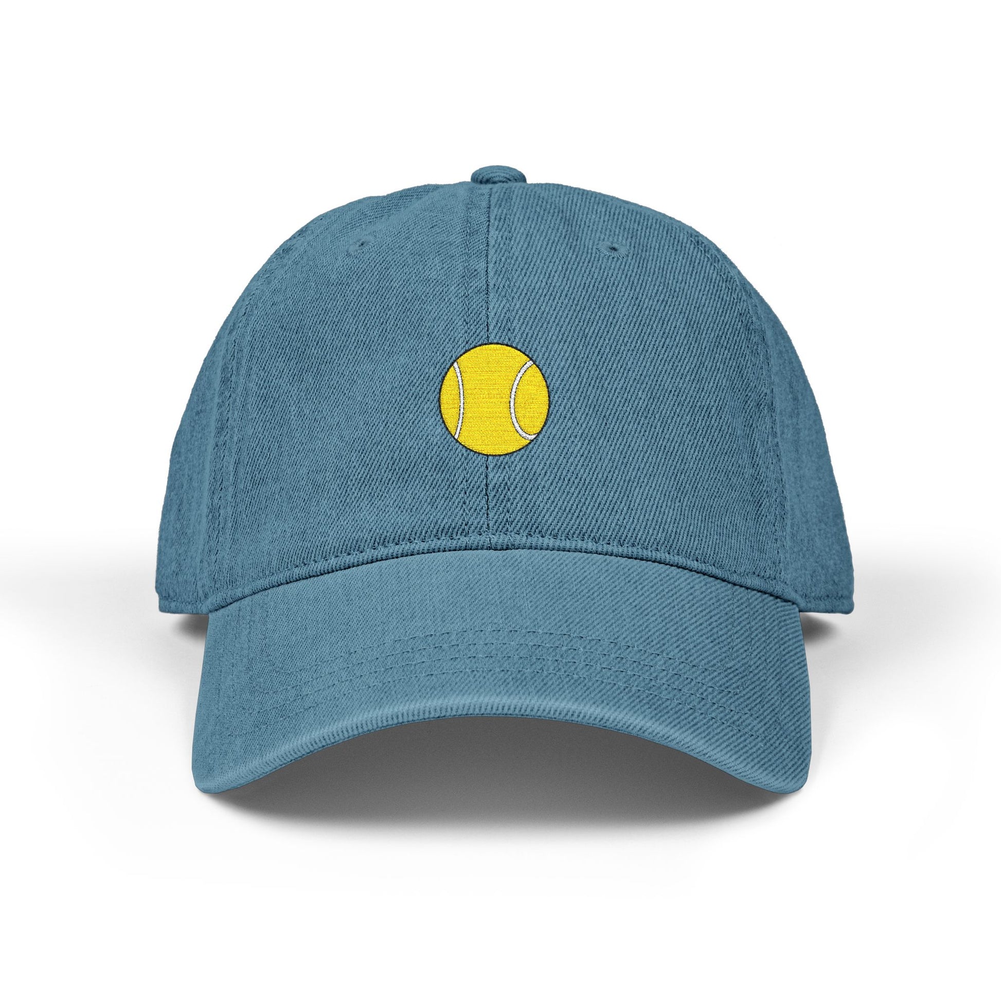 Embroidered Tennis Ball Denim Hat — Casual Sports Cap for Tennis Fans Hats Printify One size Blue