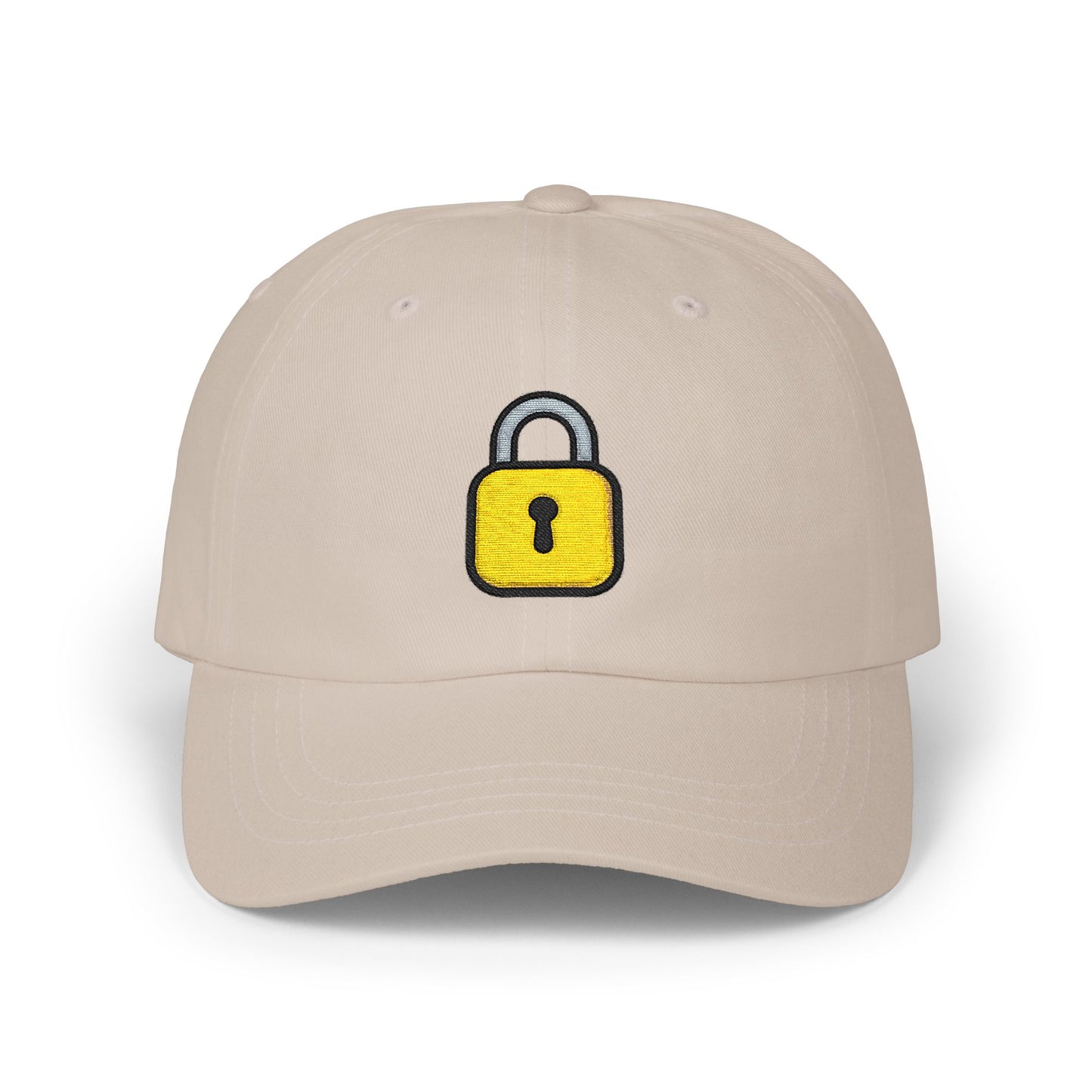 Lock Embroidered Dad Cap — Minimal Yellow Padlock Baseball Hat Hats Printify Stone One size