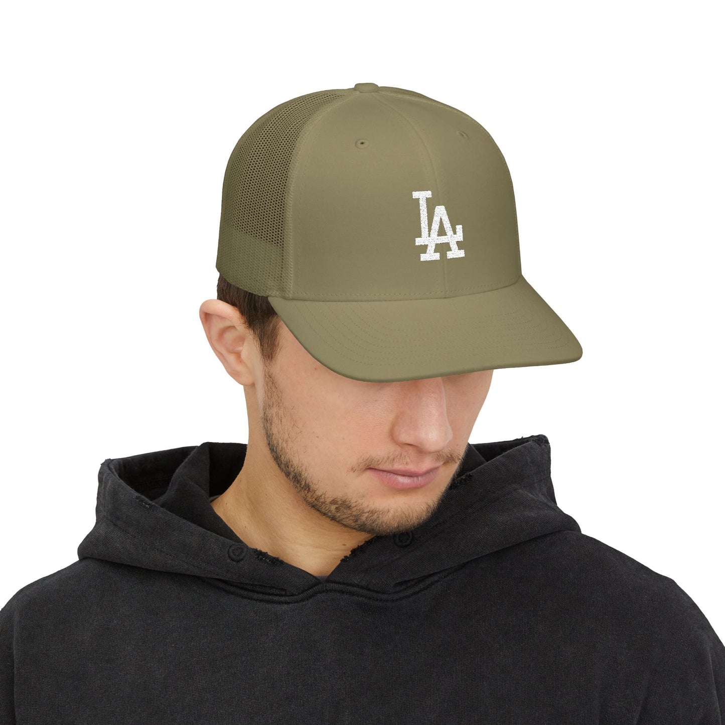 Embroidered LA Logo Snapback Trucker Cap Hats Printify One size Loden