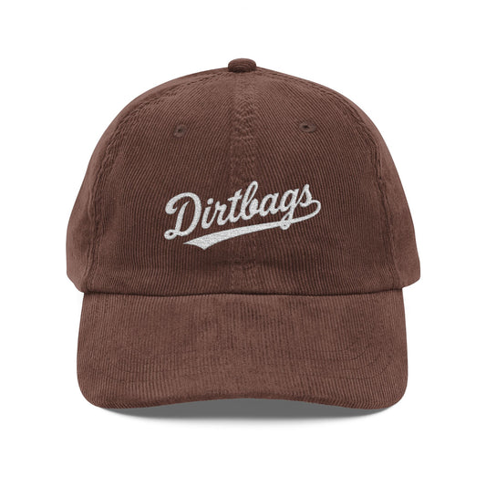 Vintage Corduroy Cap – Embroidered "Dirtbags" Script Baseball Hat Hats Printify Dark Brown One size