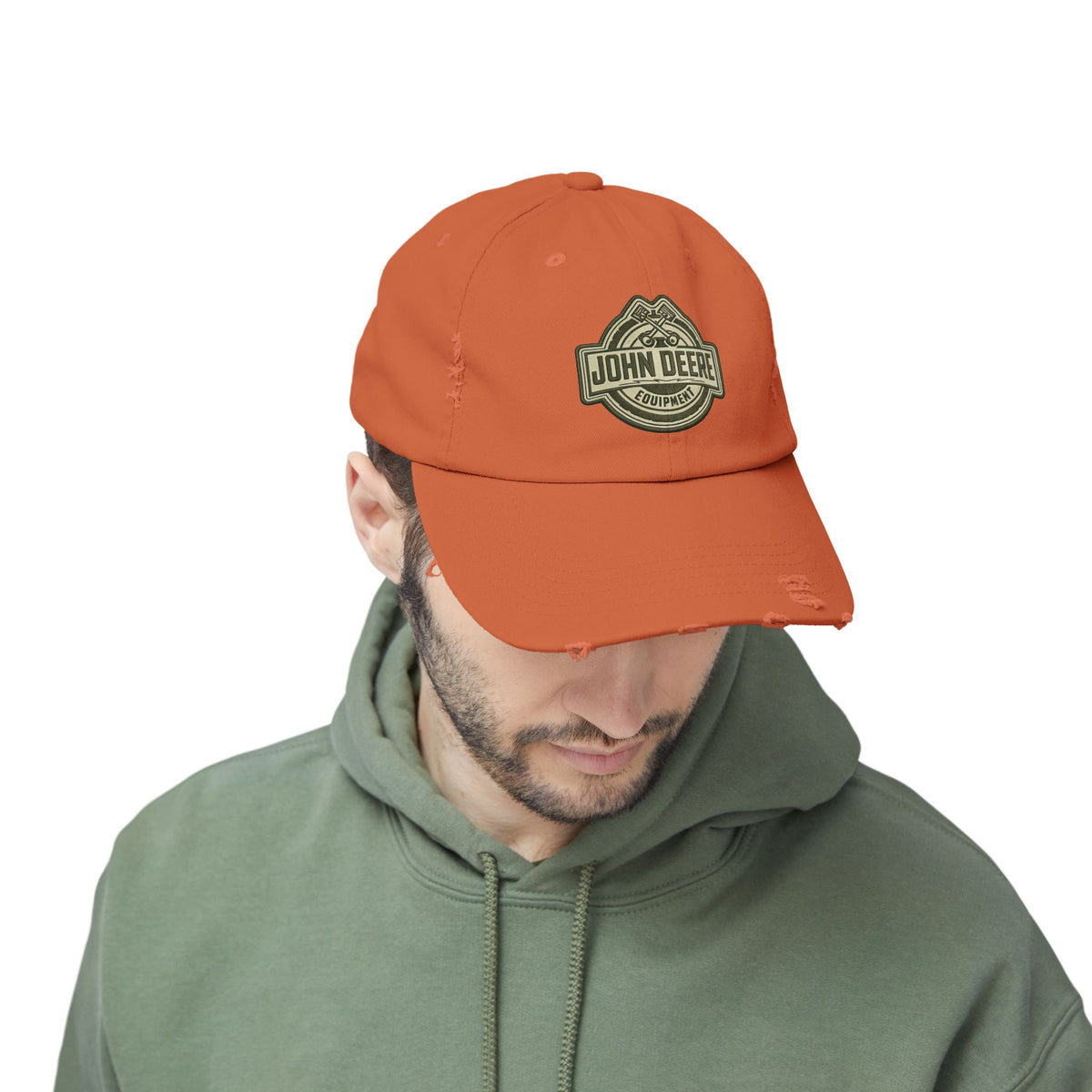 Distressed John Deere Logo Cap — Vintage Farm Equipment Baseball Hat