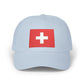 Dad Cap with Swiss Flag Embroidered Patch — Classic White Adjustable Hat Hats Printify Light Blue One size