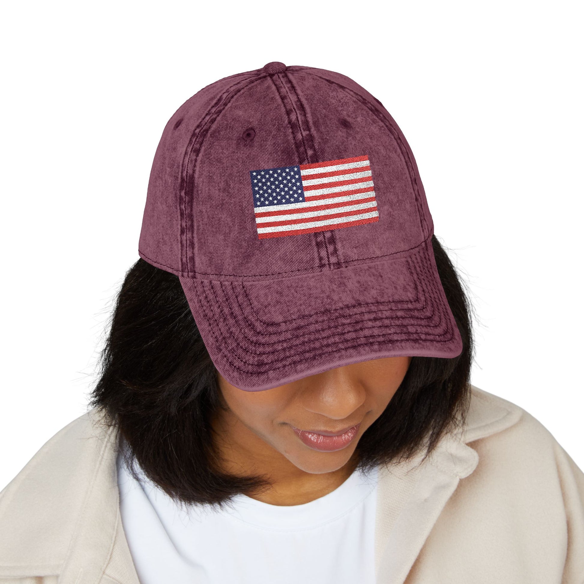 Vintage Washed Dad Hat with Embroidered American Flag — Patriotic Cap for 4th of July & Everyday Wear Hats Printify