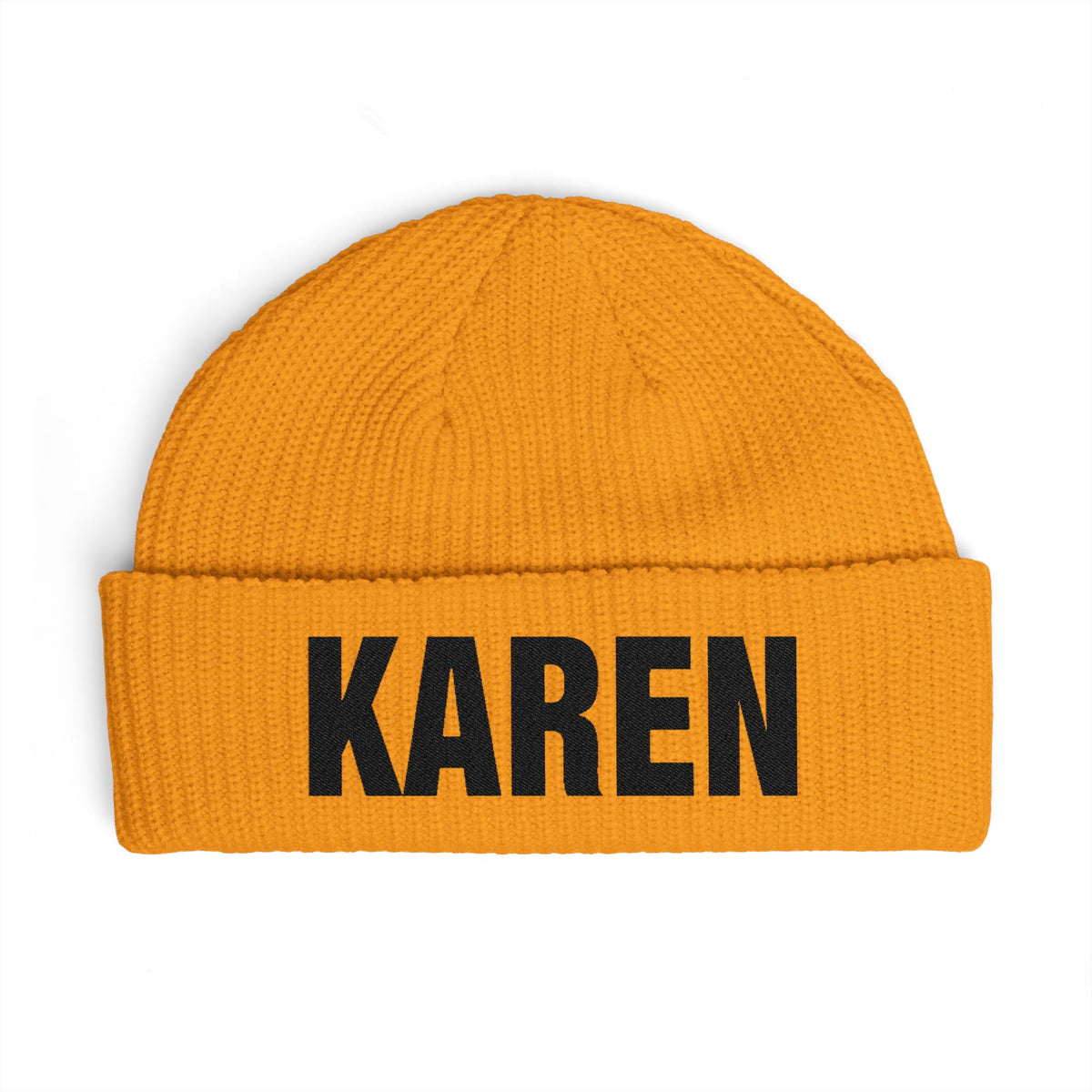Cuff Beanie — Bold "KAREN" Embroidered Knit Hat Hats Printify One size Gold