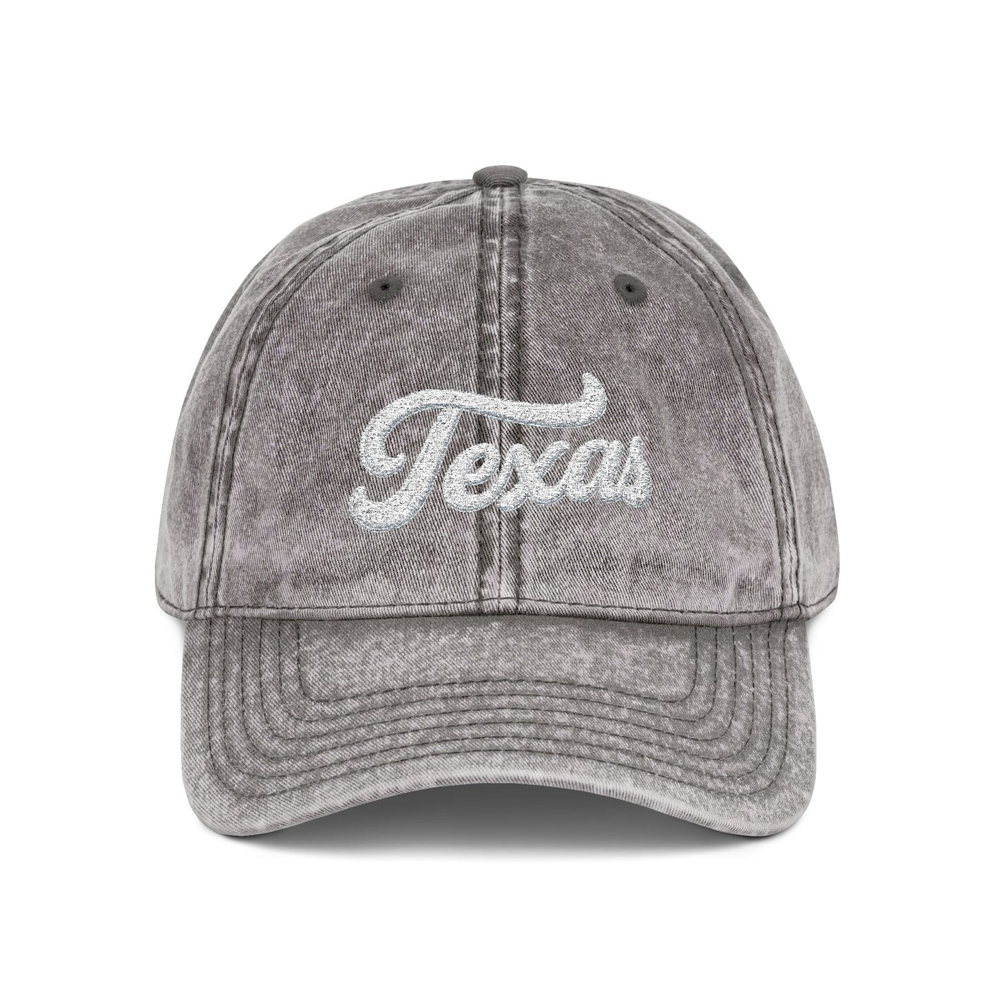 Vintage Embroidered Texas Cap — Distressed Red Baseball Hat Hats Printify One size Charcoal Grey