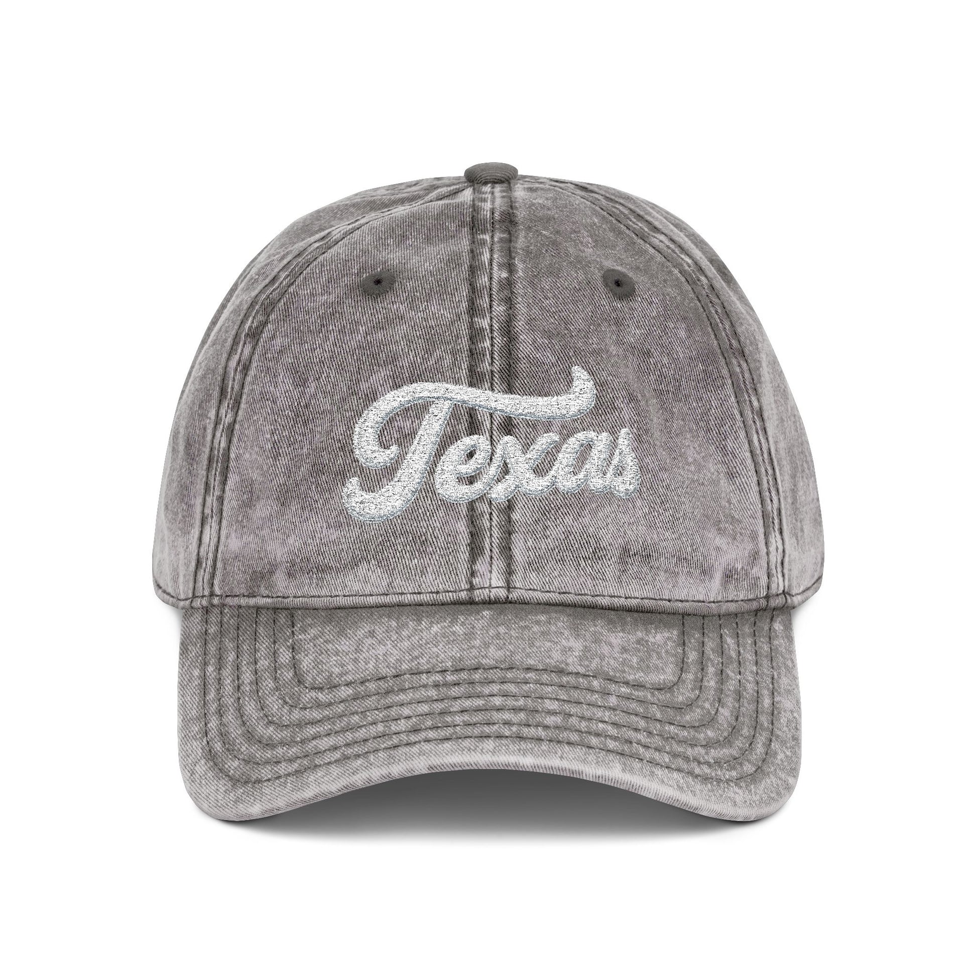 Vintage Embroidered Texas Cap — Distressed Red Baseball Hat Hats Printify One size Charcoal Grey