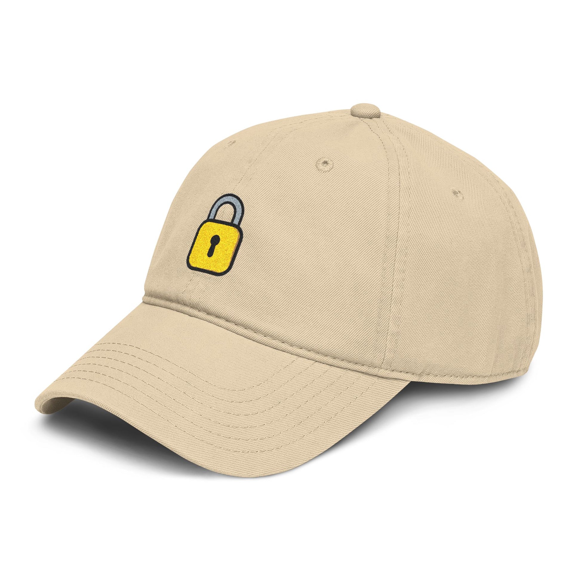 Embroidered Yellow Padlock Baseball Cap — Washed Cotton Dad Hat Hats Printify