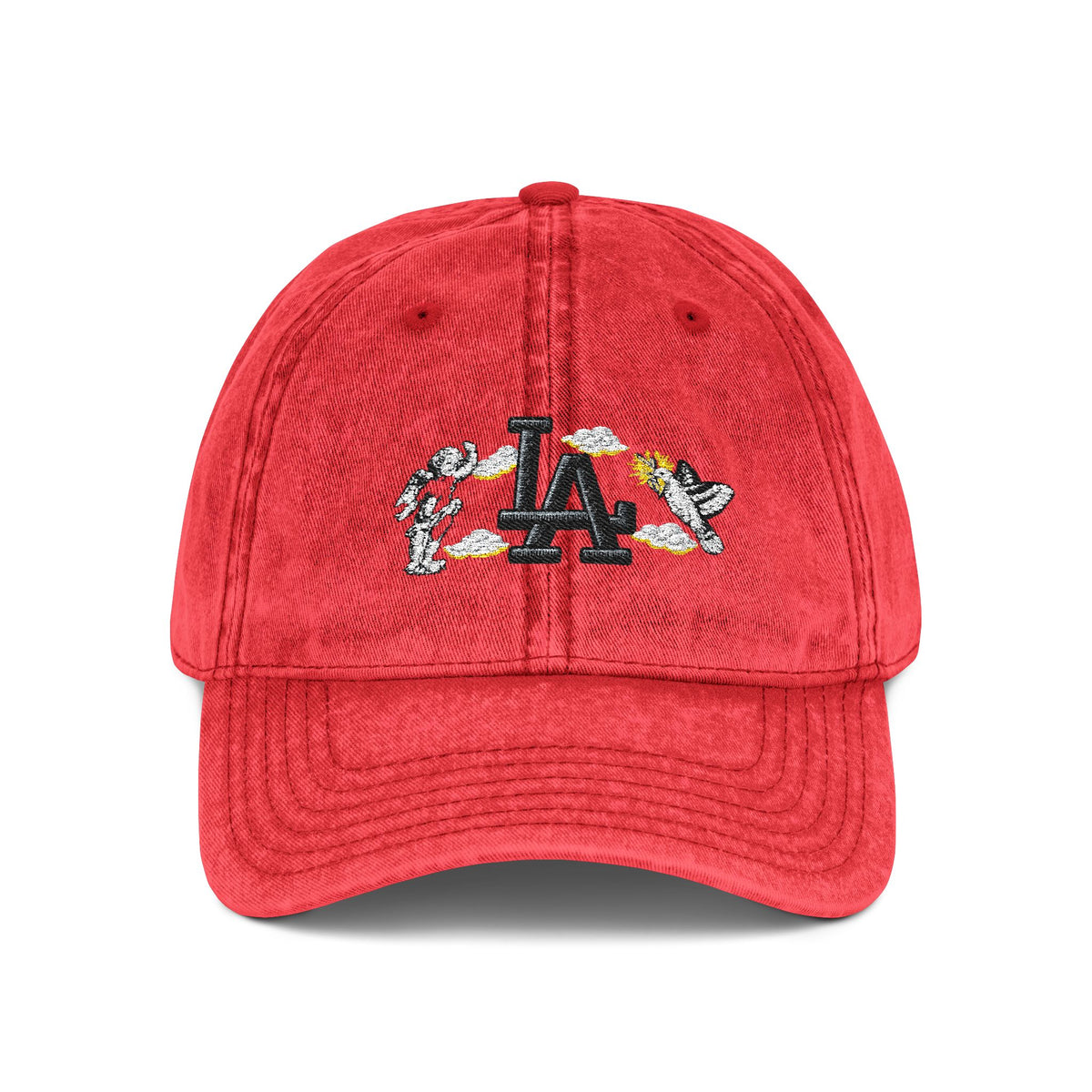 Vintage Embroidered Cap – Red LA Floral Baseball Hat Hats Printify One size Red