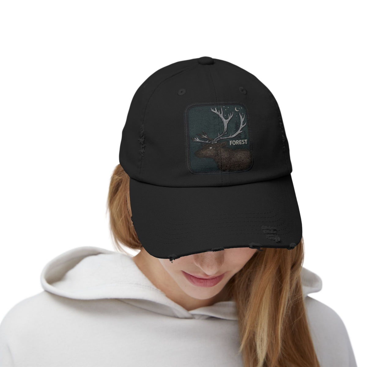 Distressed Forest Moose Cap Hats Printify