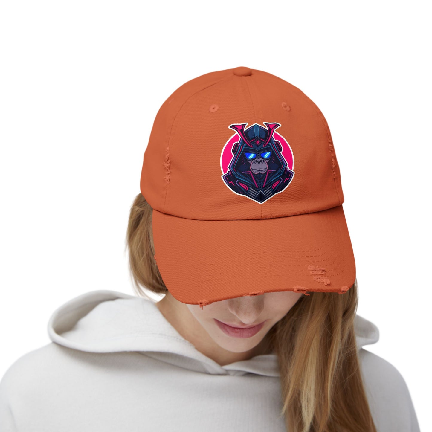 Samurai Skull Distressed Cap — Neon Retro Gamer Hat Hats Printify