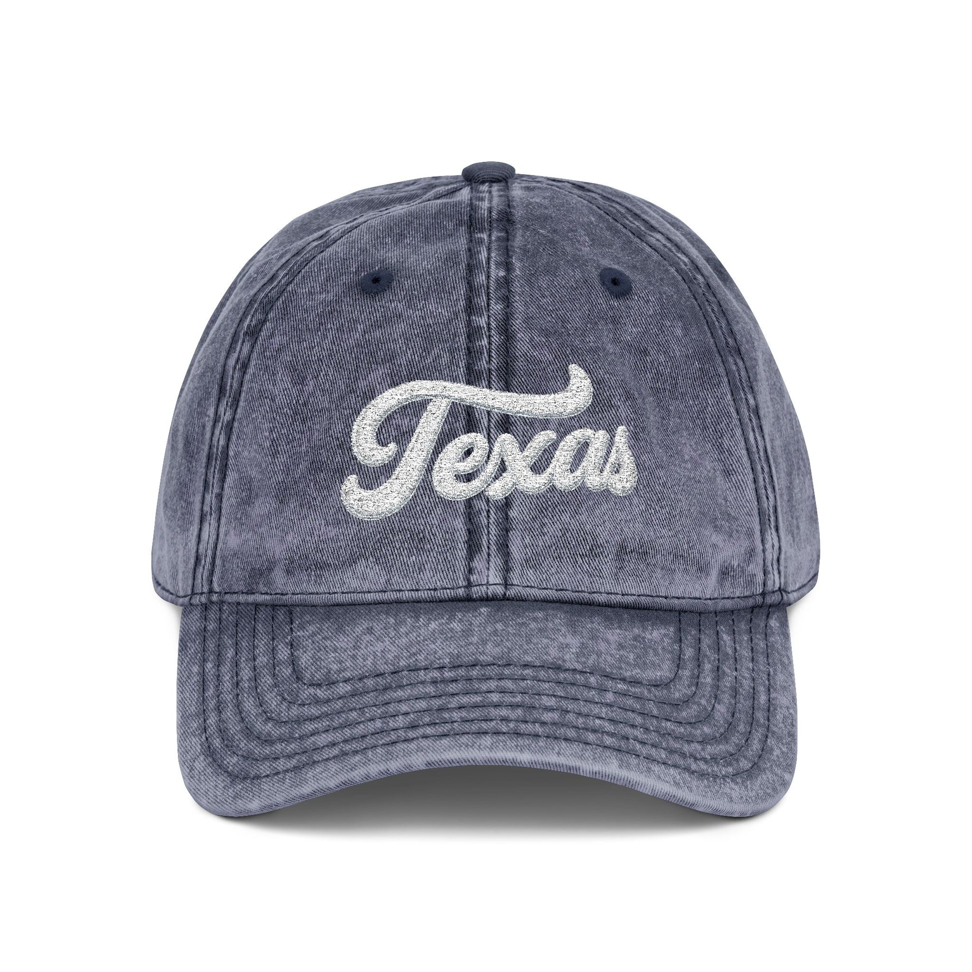 Vintage Embroidered Texas Cap — Distressed Red Baseball Hat Hats Printify One size Navy