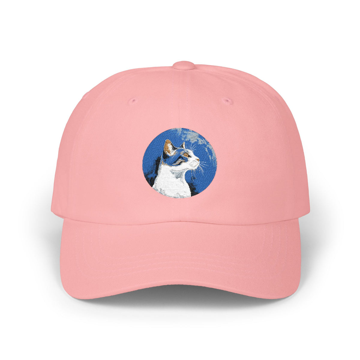 Dad Cap – White Embroidered Dog in Snow Patch Hat Hats Printify Pink One size