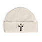 Embroidered Cross Cuff Beanie — Minimal Faith Knit Hat Hats Printify One size Ecru