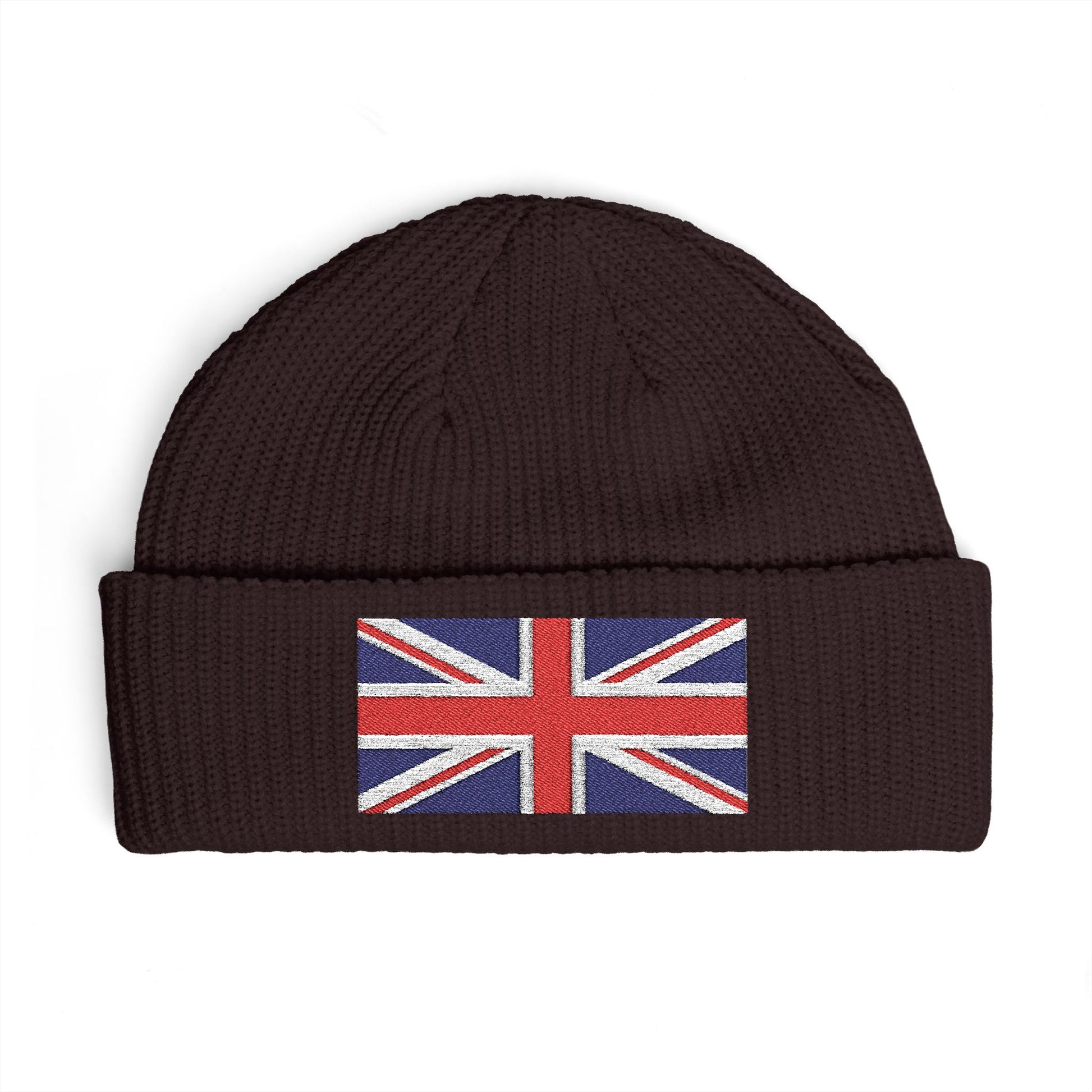 Cuff Beanie — Embroidered Union Jack Knit Hat Hats Printify One size Plum