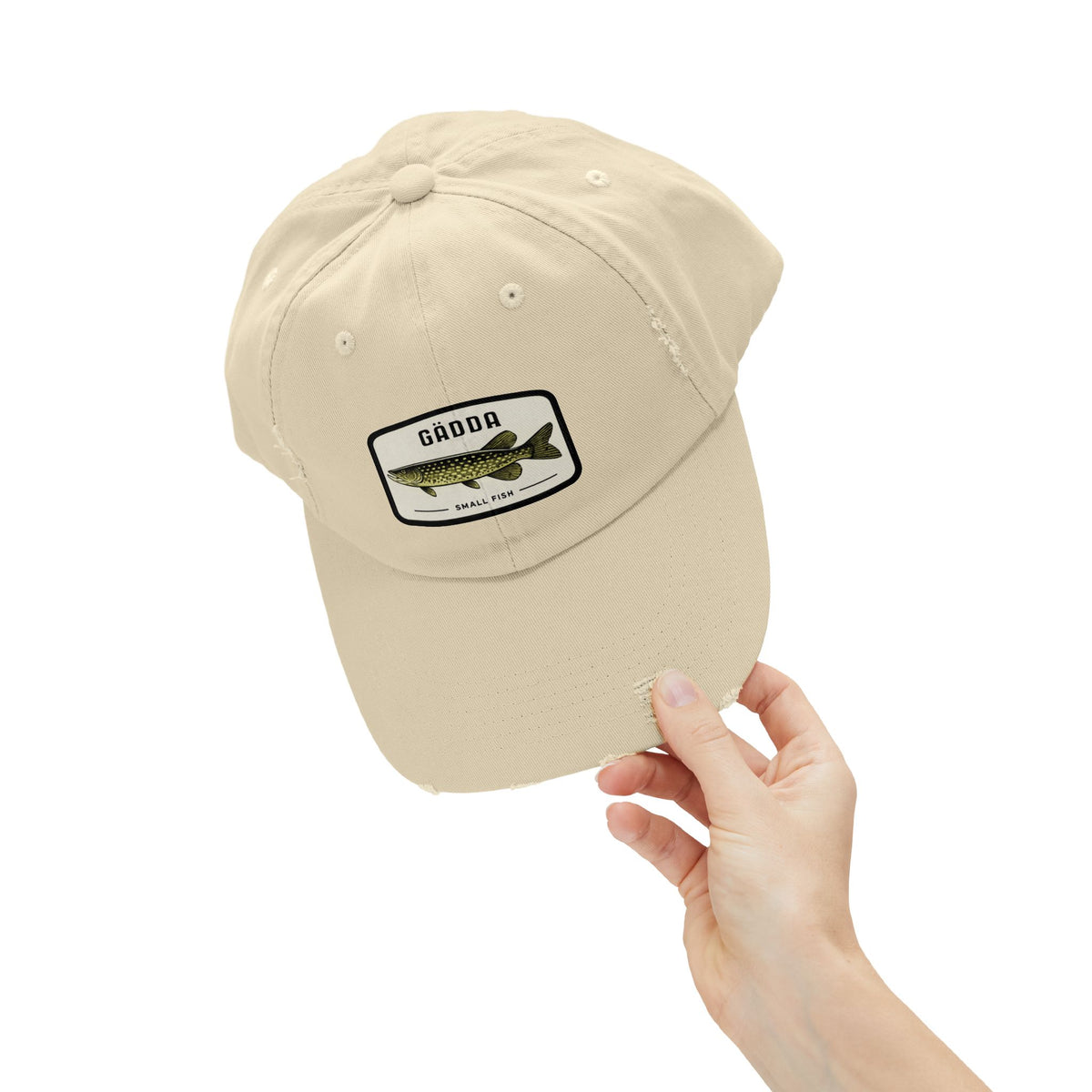 Fishing Hat – 'Gädda' Pike Patch Distressed Cap Hats Printify