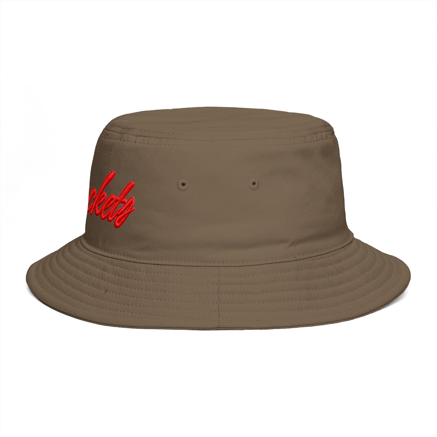 Bucket Hat — Retro Script 'Bucketd' Embroidered Brown Summer Hat