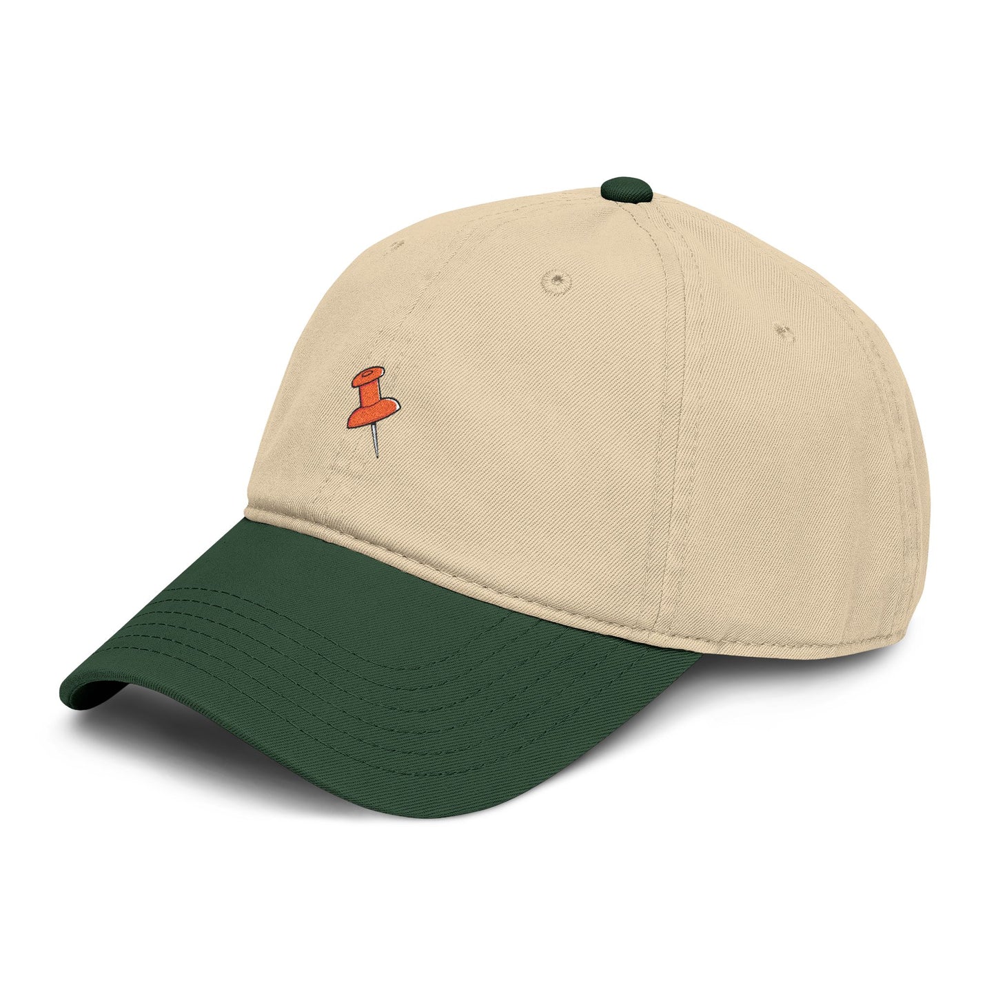 Washed Baseball Cap with Tiny Orange Pushpin Embroidery — Casual Everyday Hat Hats Printify