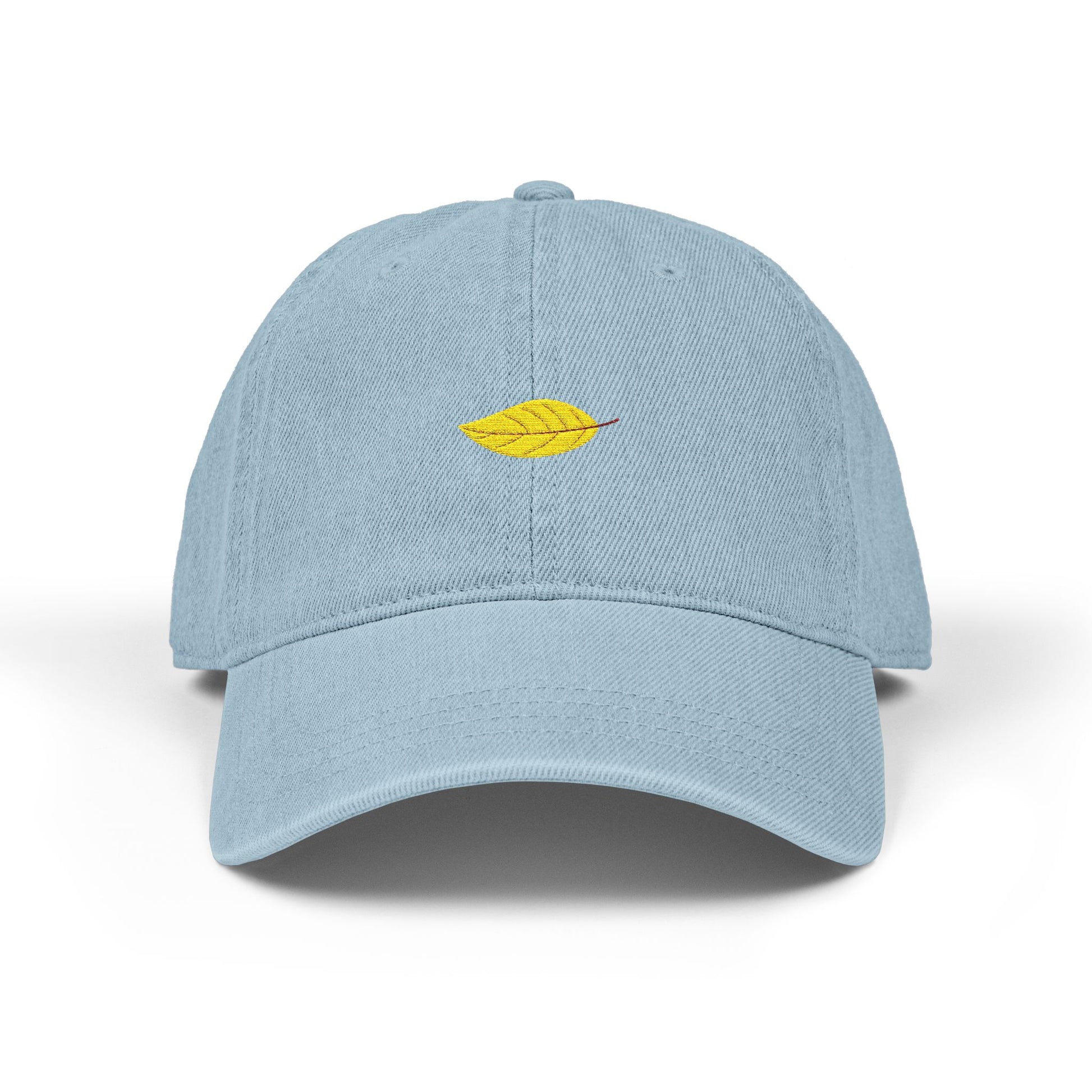 Embroidered Yellow Leaf Denim Hat — Minimal Nature Baseball Cap Hats Printify One size Light Blue
