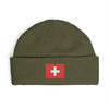 Swiss Cross Cuff Beanie — Embroidered Red Flag Patch Winter Hat Hats Printify One size Army