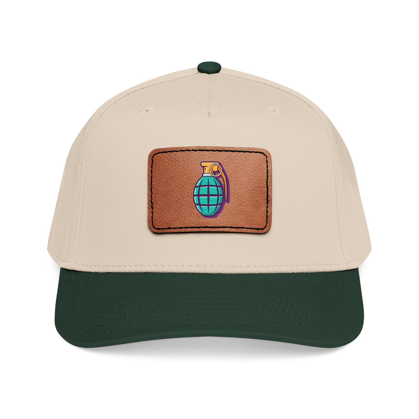 Leather Patch Baseball Cap — Retro Grenade Patch Hat