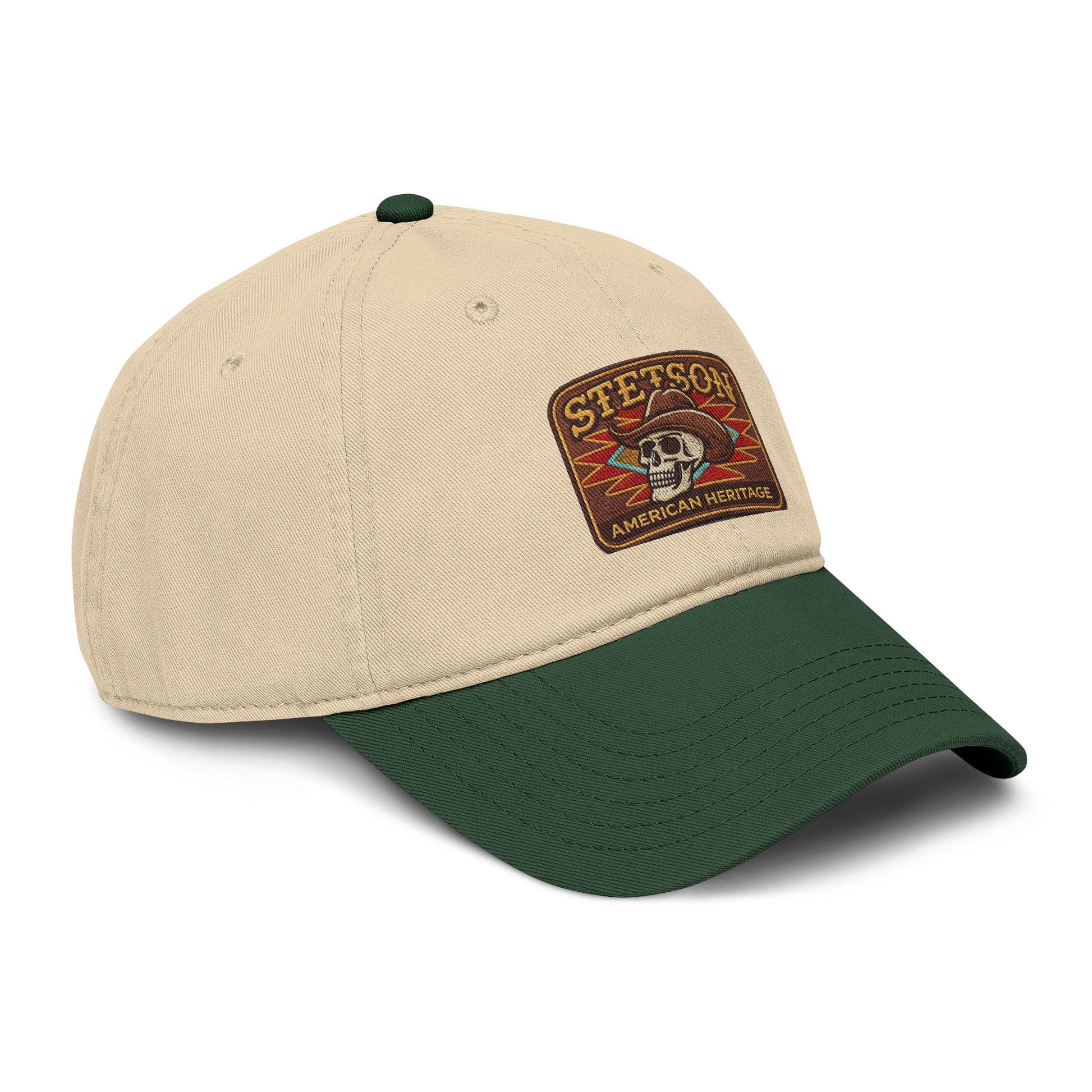 Stetson Skull Patch Baseball Cap — Vintage American Heritage Washed Hat Hats Printify One size Dark Green / Khaki